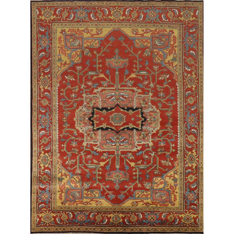 Medallion Red Heriz Serapi Oriental Area Rug Hand-Knotted Wool Carpet - 7'11" x 10'1"