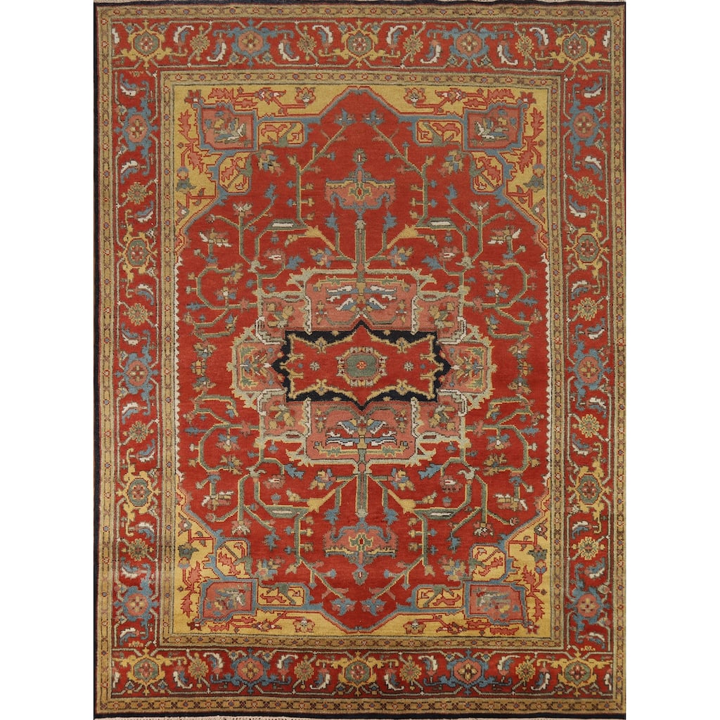 Hand Knotted Oriental 100% Wool Carpet Traditional Floral Red Heriz (serapi) Area Rug - 10' 1'' X 7' 11''