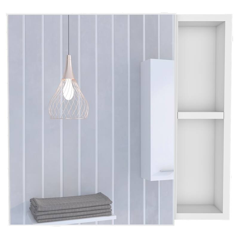 Medicine Cabinet with Mirror, Single Door, Two External Shelves, Wengue Finish, Three Internal Shelves, 13.7" W x 18" H