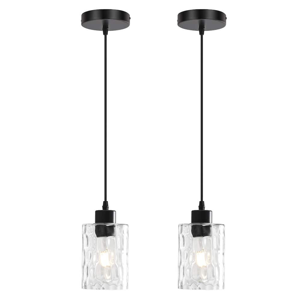 2 Pack 1-Light Kitchen Island Textured Clear Glass Pendant