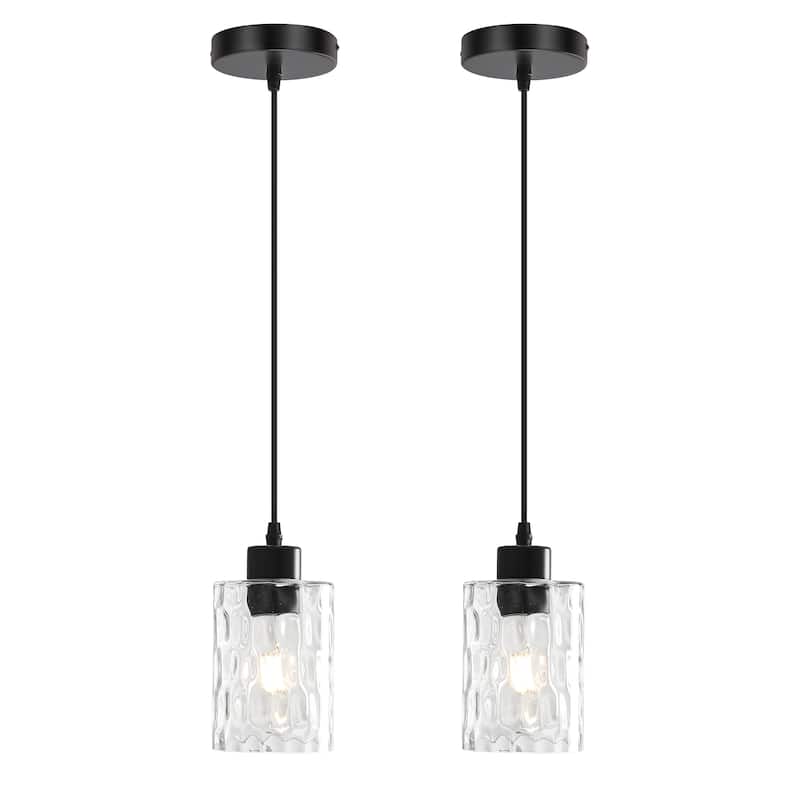2 Pack 1-Light Kitchen Island Textured Clear Glass Pendant - Matte Black