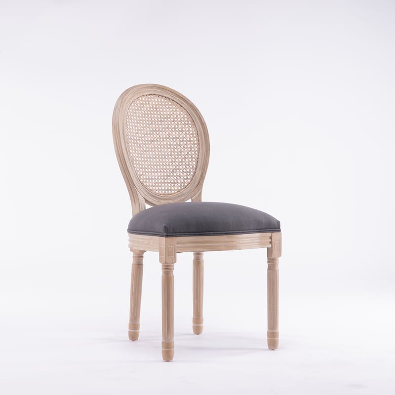 Style Solid Wood Frame Antique Painting Rattan Back Dining Chair Set of 2