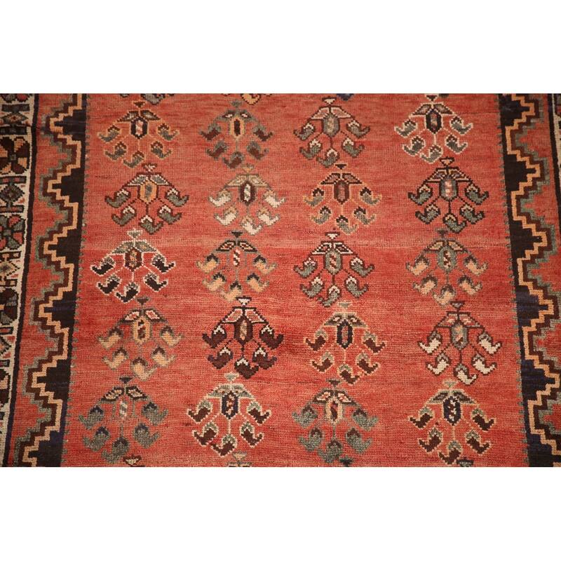 Hand Knotted Oriental 100% Wool Carpet Traditional All-Over Red Qashqai Area Rug - 9' 10'' X 4' 8''