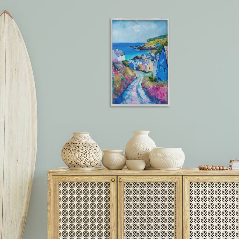 Stupell Seaside Town Overlook Framed Giclee Art Design By LSR Design Studio