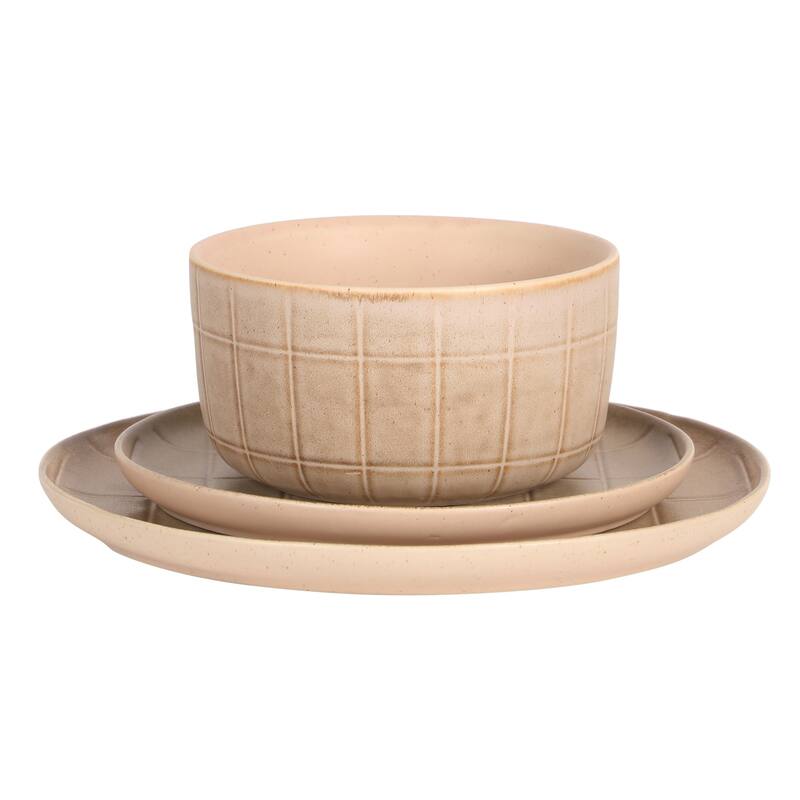 Gisbon Elite Butterwick 12 Piece Plates and Bowls Stoneware Dinnerware Set - Reactive Glaze Patterned Dishes