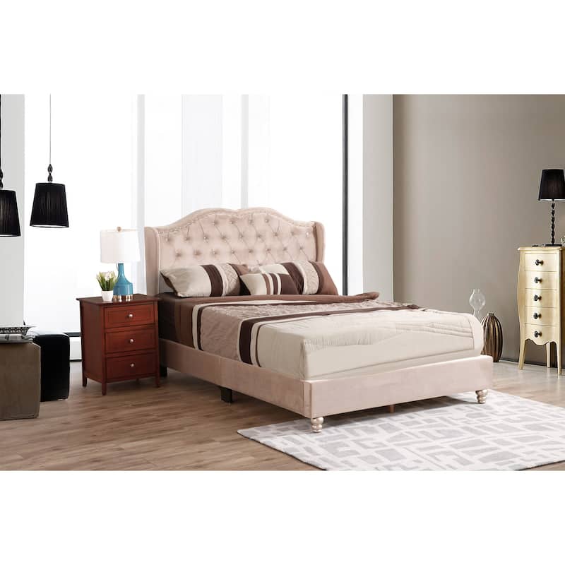 Full Upholstered Bed Frame - Timeless Design, Beige Bed - Platform Bed, Sleigh Bed, Modern Bedroom Furniture
