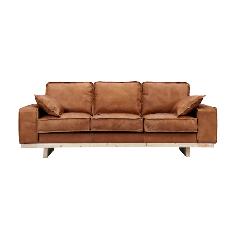Wainscot Top Grain Leather Sofa - Light Chestnut