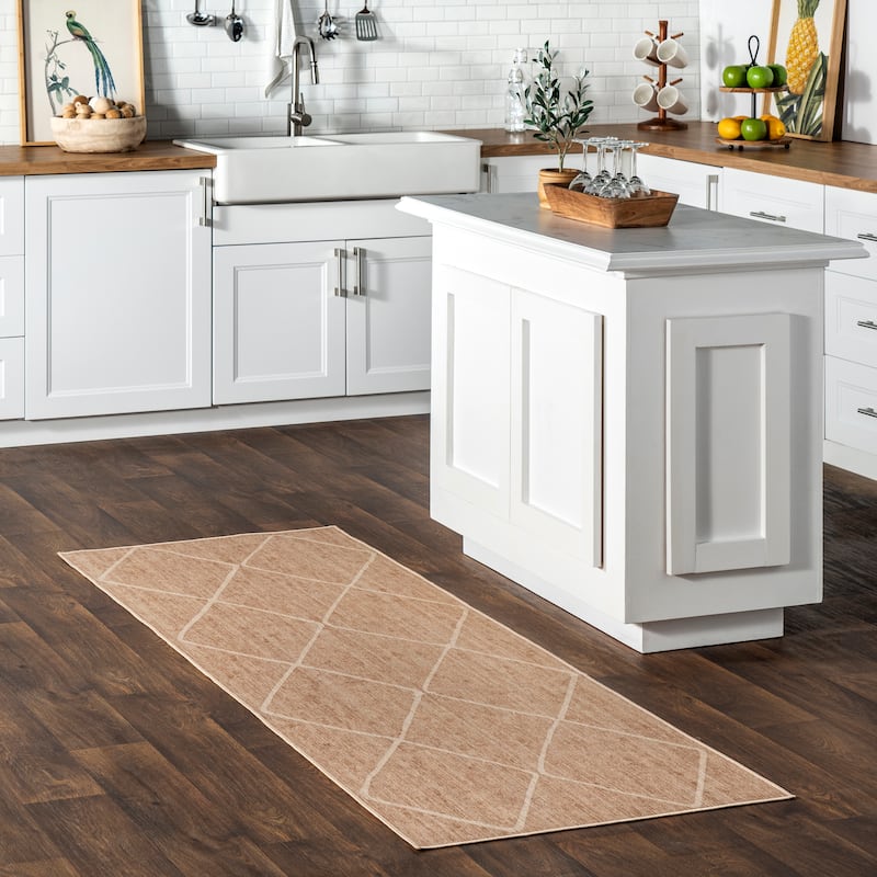 Nuloom Billy SpinClean Diamond Easy-Jute Machine Washable Area Rug - 2' 6" x 8' - Ivory - Runner