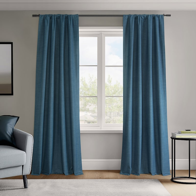 Exclusive Fabrics Vienna Basic Solid Linen Curtains (2 Panel) Blackout Curtains For Bedroom & Living Room Curtains - 50 X 108 - Dark Blue