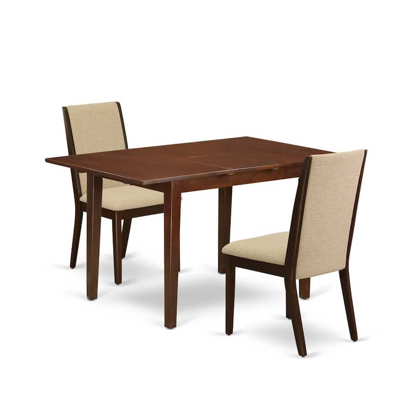 Kitchen Table Set with Chairs - 3 Piece Dining Set, Linen Fabric, Butterfly Leaf Table