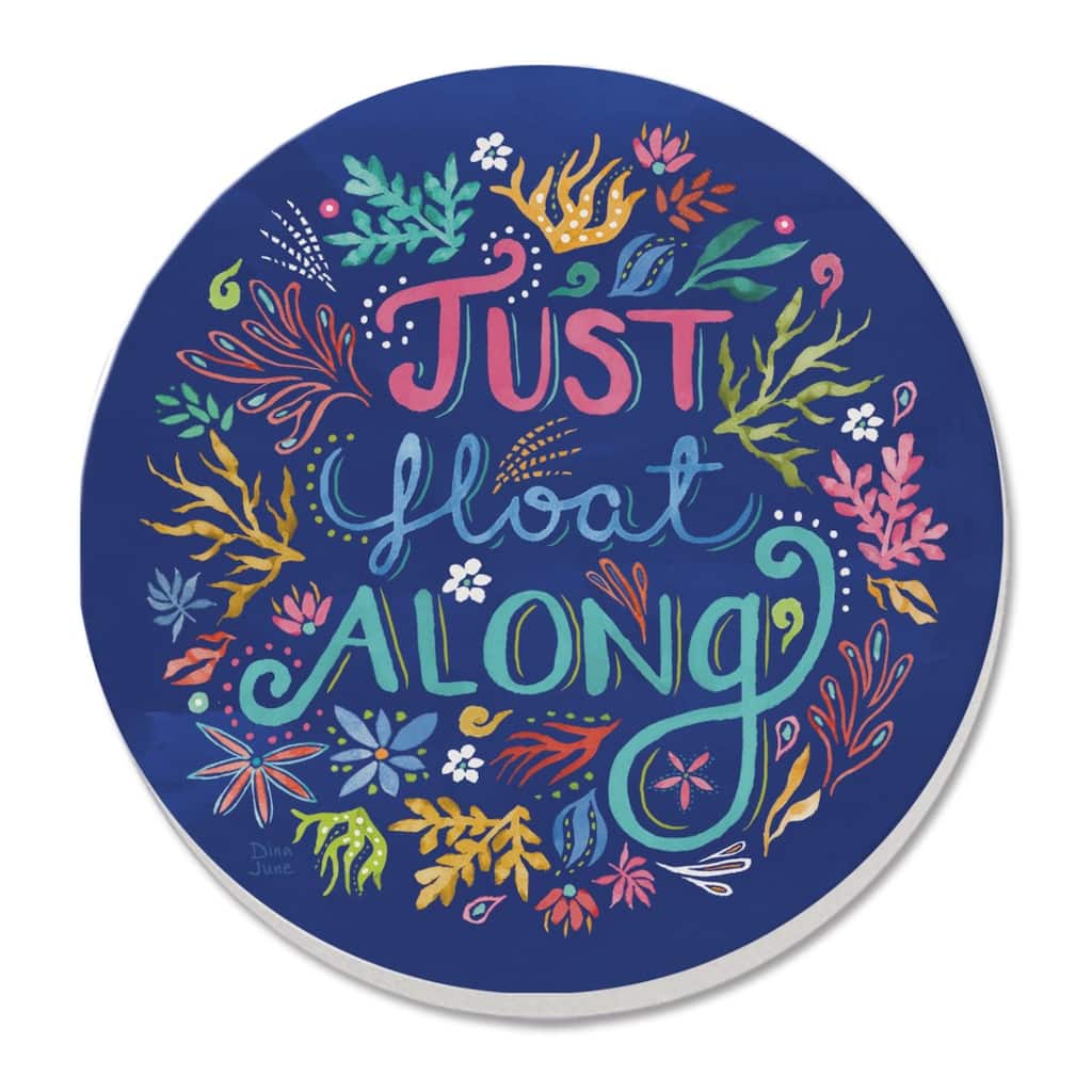 Float Along 4 Pack Absorbent Stone Coaster with Protective Cork Backing Made in The USA 4" Round, Easily Wipes Clean