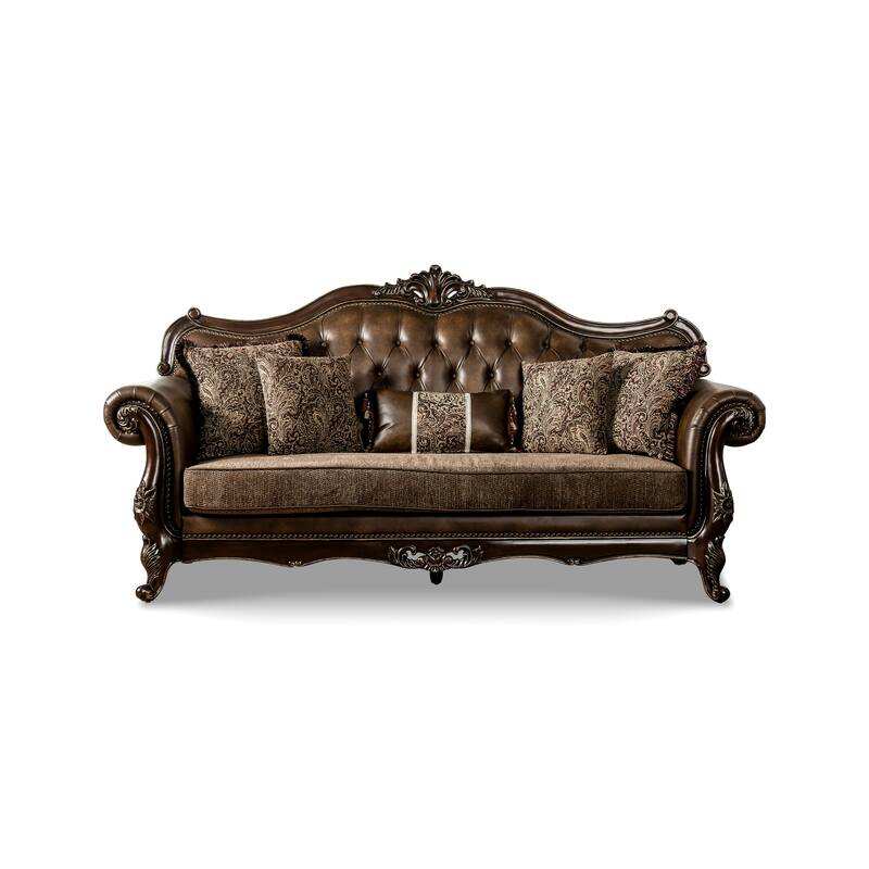 Furniture of America Beatrice Traditional 2-Piece Formal Brown Tufted Sofa Set