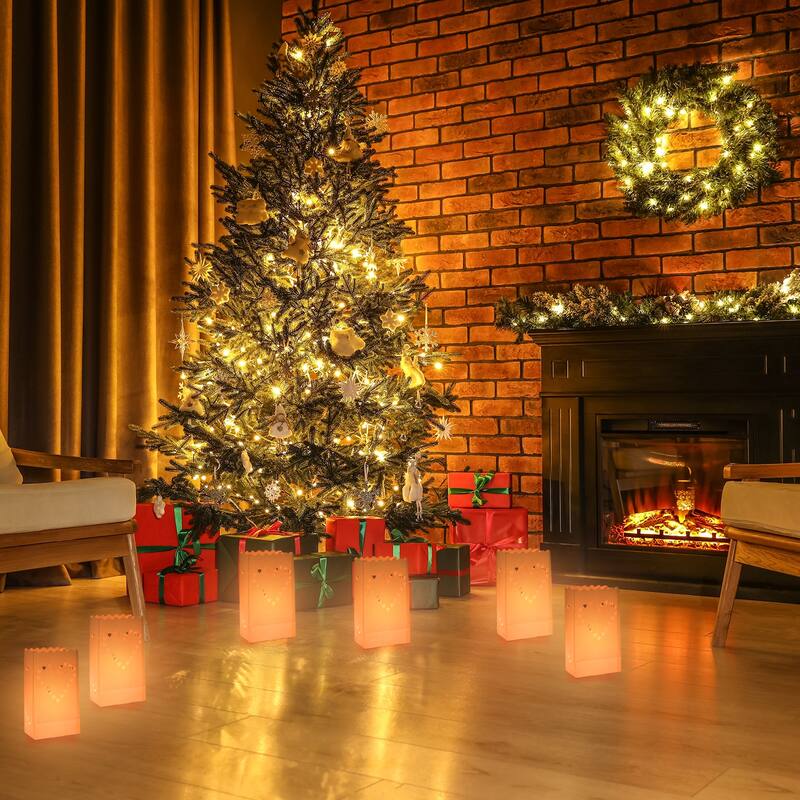 White Paper Luminary Bags, Heart Flame Resistant Candle Bags