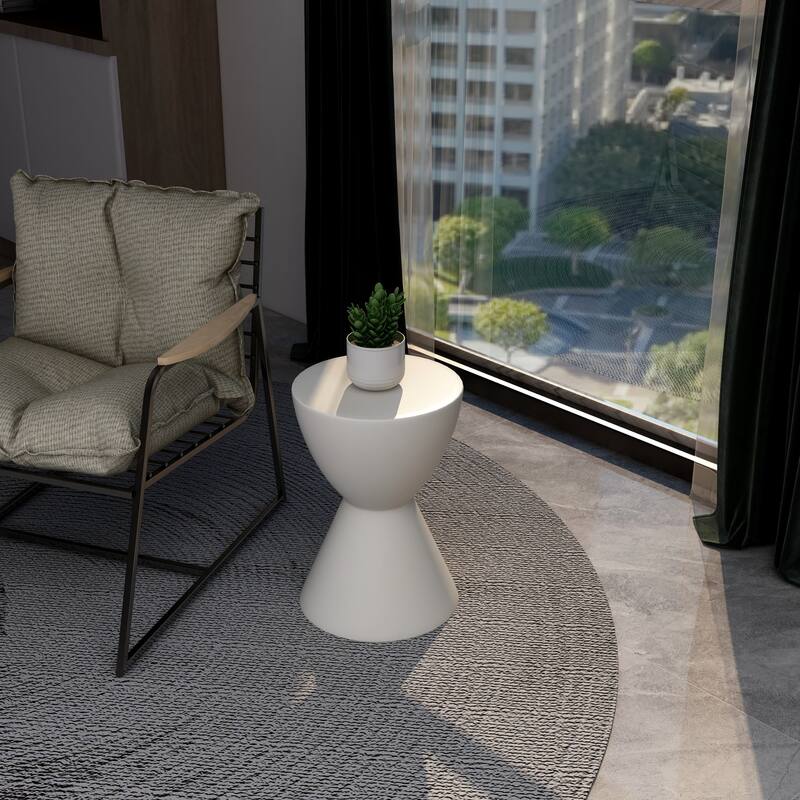Loft 14-Inch Modern Round Accent Fiberstone Side Table for Indoor Outdoor Patio, Living Room, or Home Office