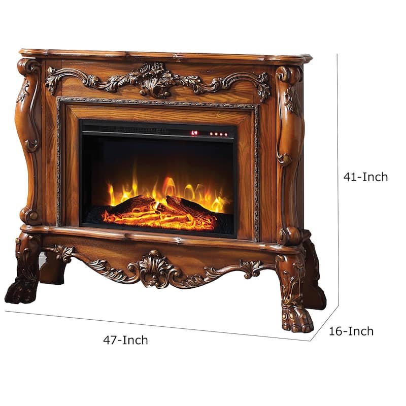 Ally 47 Inch Electric Fireplace, Scrolled Trim, Remote, Timer, Oak Brown