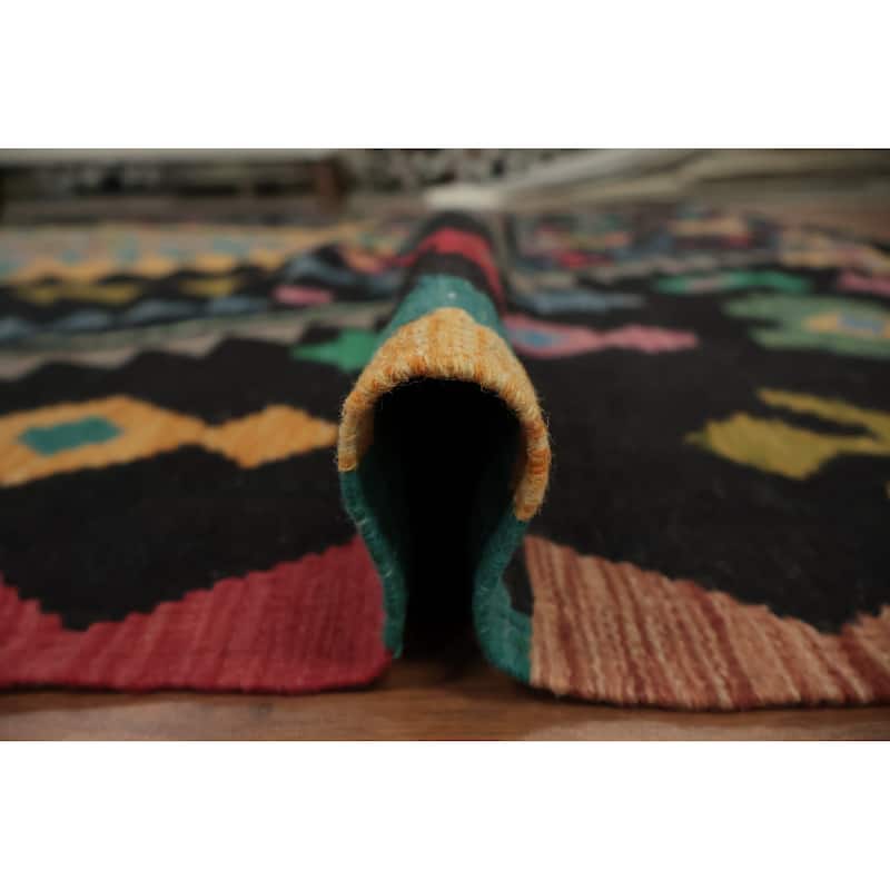 Hand Woven Oriental 100% Wool Carpet Southwestern Tribal Black Kilim Area Rug - 11' 6'' X 8' 2''