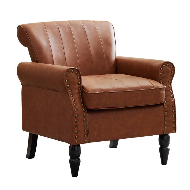 Modern PU Leather Armchair Nailhead Trim Accent Chair