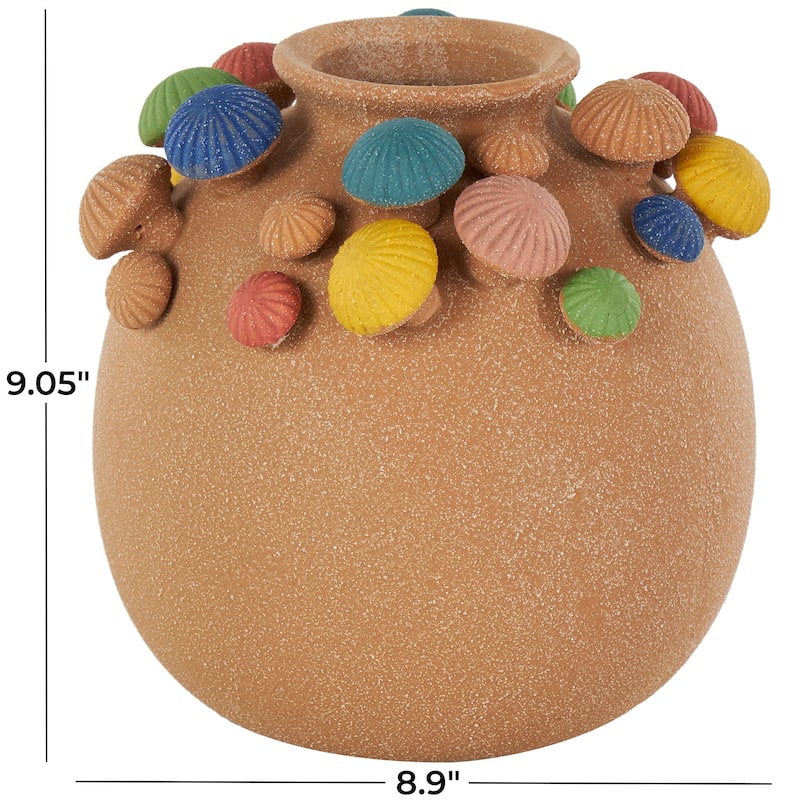 Ceramic Round Wide Decorative Vase with Multicolor Accents and White Speckles - Brown - Roche River Decor