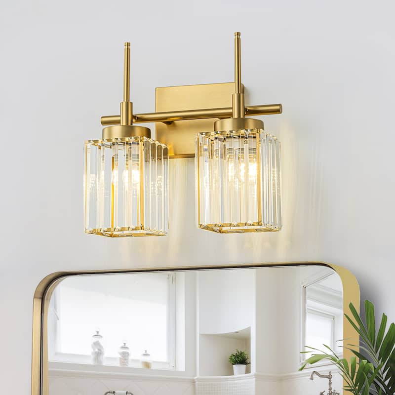 Modern Gold Dimmable Wall Light Glam Cylinder Bathroom Crystal Vanity Light Wall Sconces