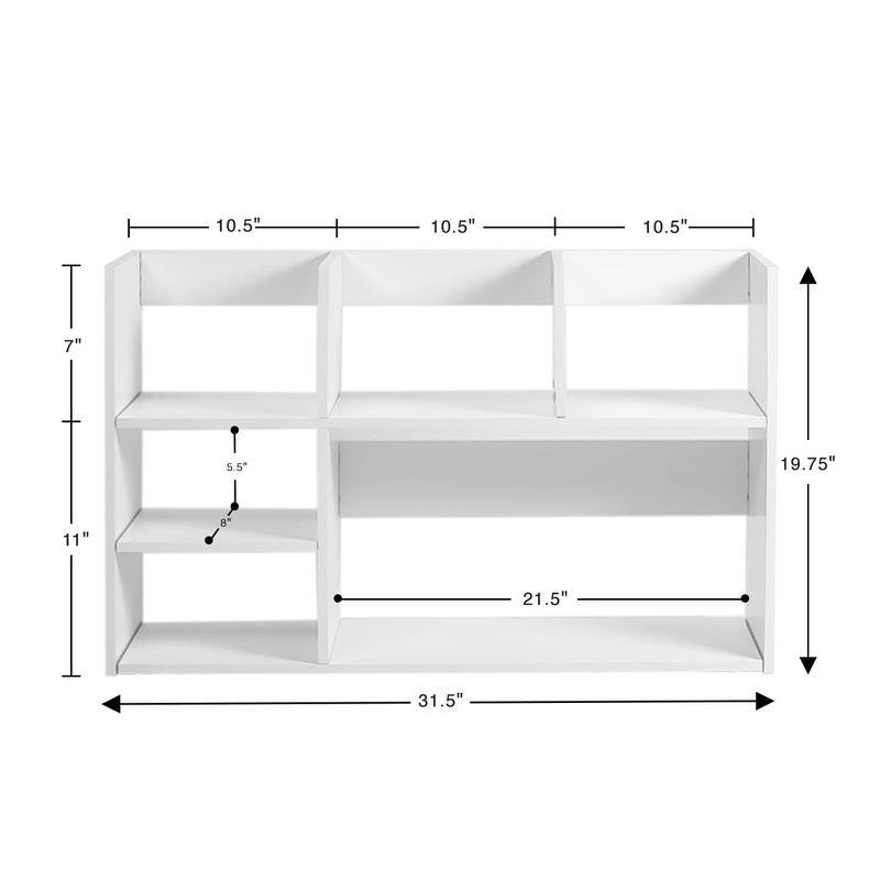 6 Compartment Wood Plastic Composite Office Desk Organizer Book Storage White