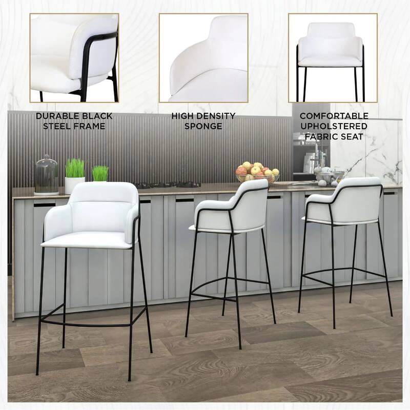 Axis 40" Upholstered Bar Stool - Counter Height Bar Stool with Black Stainless-Steel Frame and Footrest for Home Bar Set of 2
