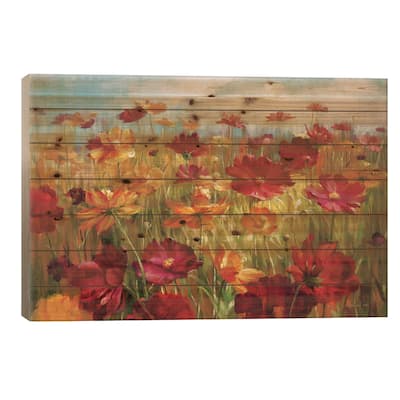 Cosmos in the Field Print On Wood by Danhui Nai - Multi-Color