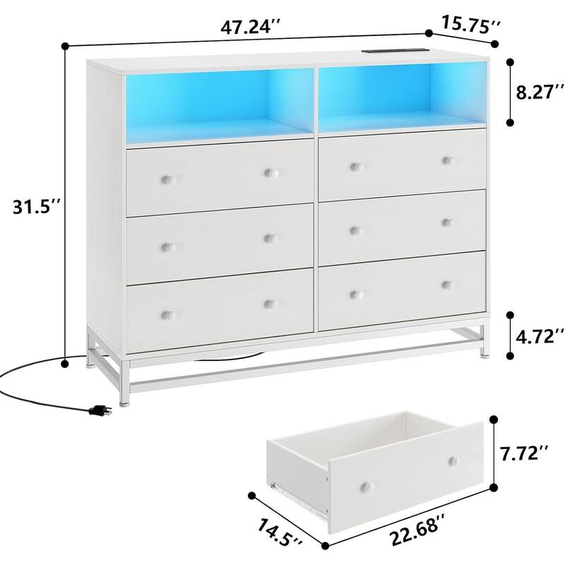 Wide Dresser for Bedroom with Charging Station
