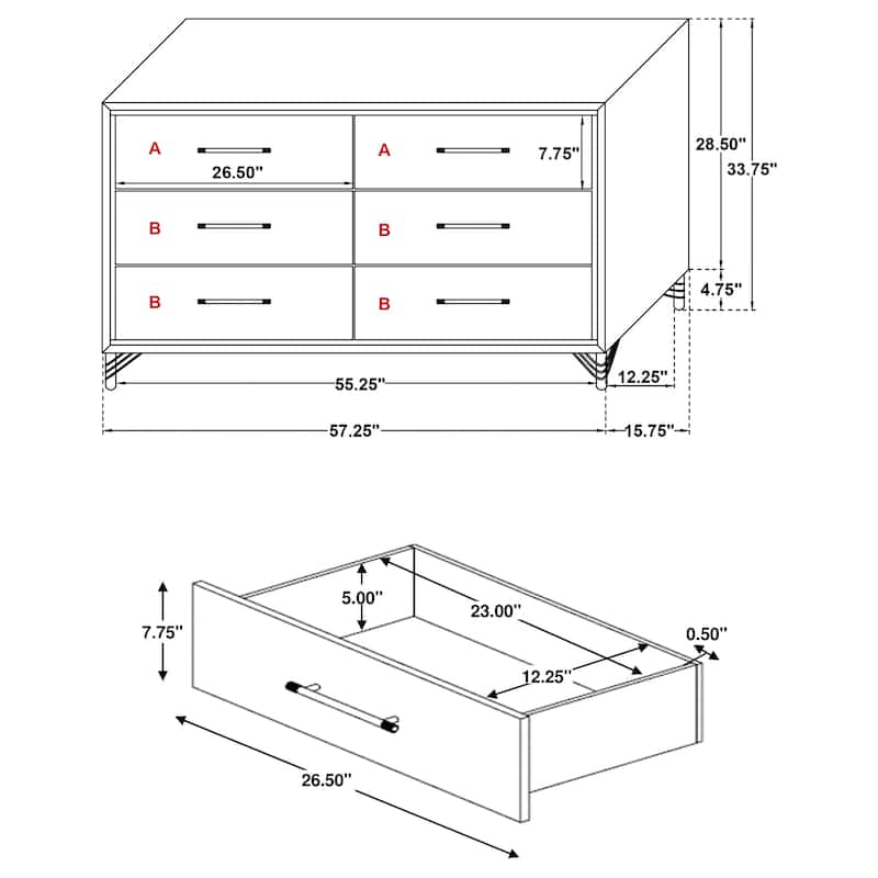 Lucia Modern Classic 6-drawer Dresser White