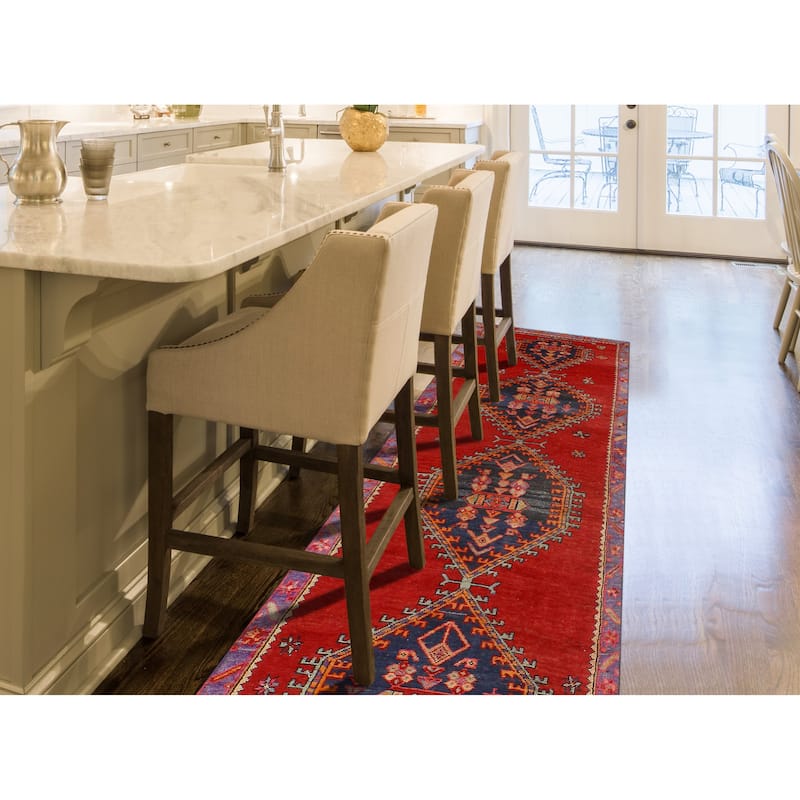 Fine Vintage Distressed Jemimah Red/Navy Runner - 3'2" x 10'4"