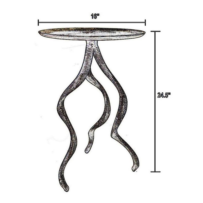 24" Gold Accent Side Table with Antler-Inspired Design and Aluminum Build Ribbed Metal Texture - 16.1 L x 16.1 W x 24.5 H Inches