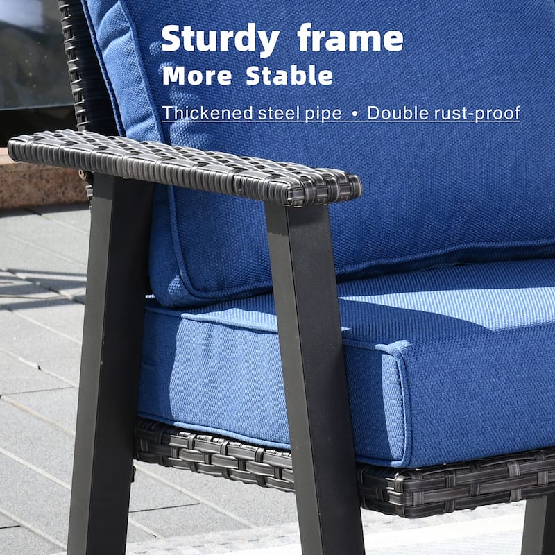 OVIOS Outdoor 3-piece Wicker Sectional Sofa Set With Ottoman Steel Frame