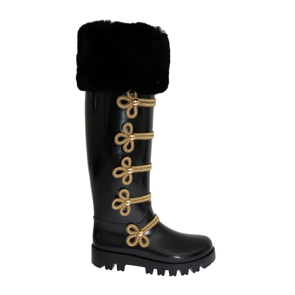 black and gold rain boots