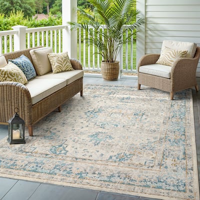 Style Haven Nova Vintage Center Medallion Grey/Teal Area Rug