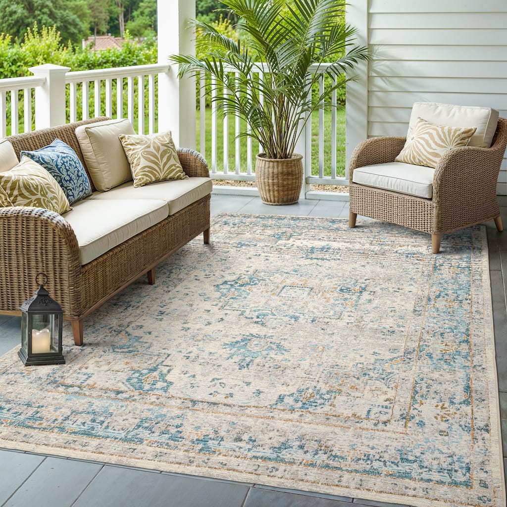 Style Haven Nova Vintage Center Medallion Grey/Teal Area Rug