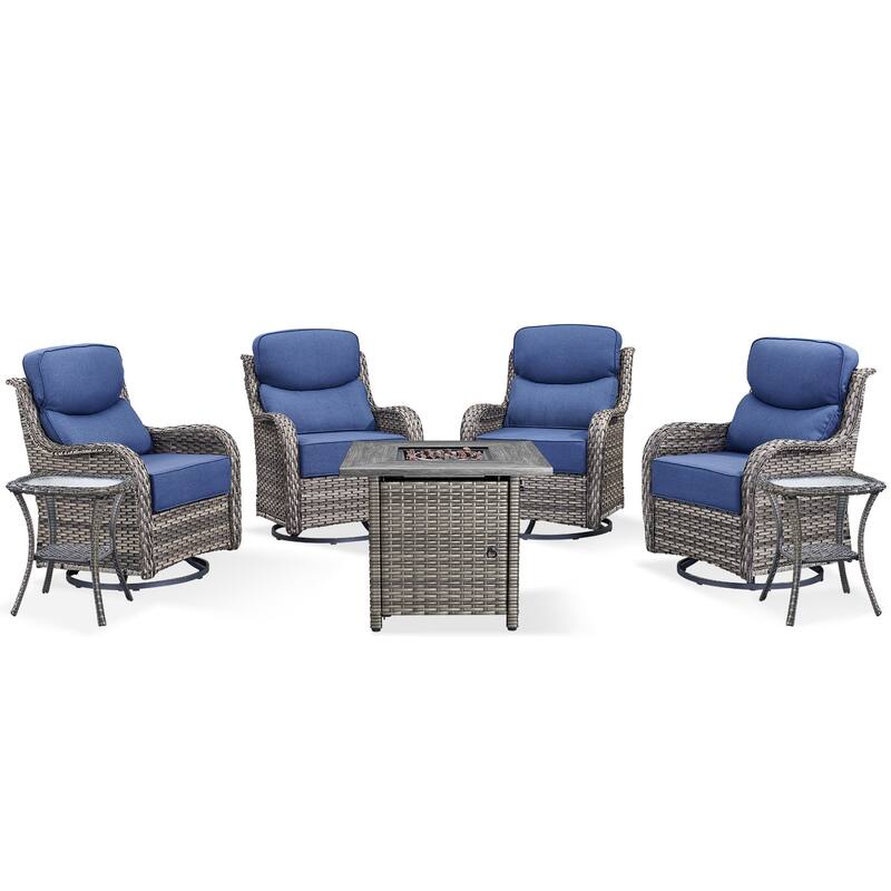 Pocassy 7 Pieces Outdoor 6" Swivel Chairs with Fire Pit Table