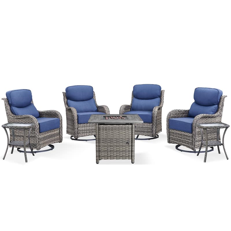 Pocassy Outdoor 6" Swivel Chairs with Fire Pit Table