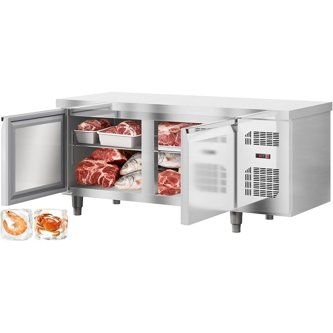 72" Commercial Undercounter Freezer, 18 Cu.Ft Stainless Steel 2 Door Prep Station