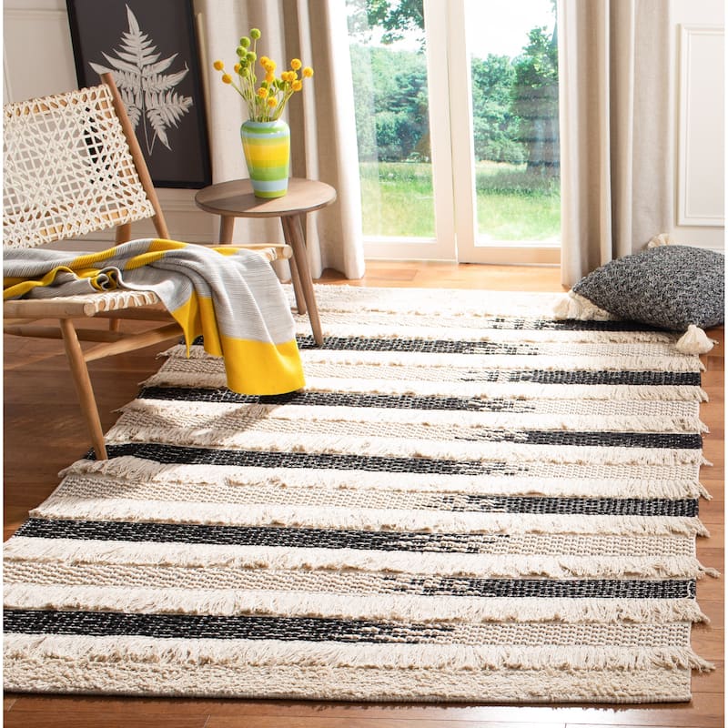 SAFAVIEH Handmade Natura Jaidyn Stripe Rug - 3' x 5' - Ivory/Black