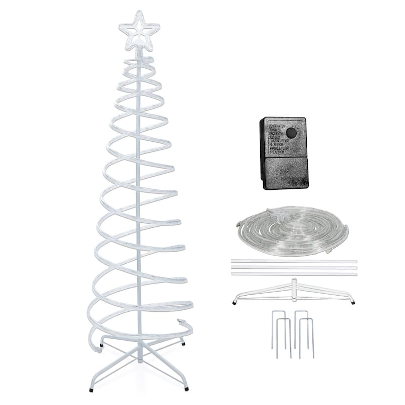 Alpine Corporation Indoor/Outdoor Artificial Spiral Christmas Tree with Multi-Color LED Lights - White