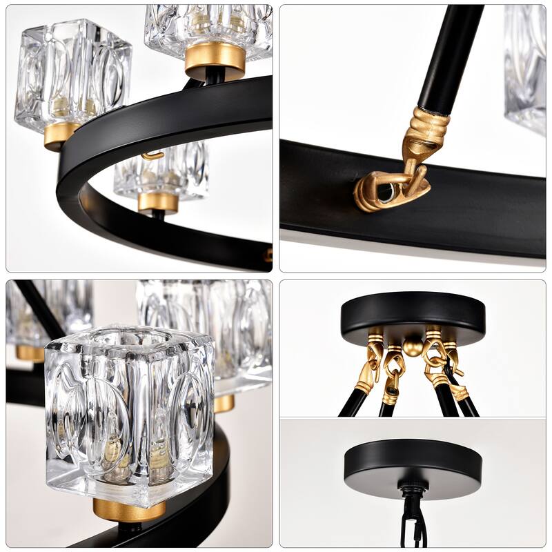 Farmhouse Modern Small Crystal Round Ceiling Light Wagon Wheel Chandelier, for Living Room, Kitchen Island, Dining Room