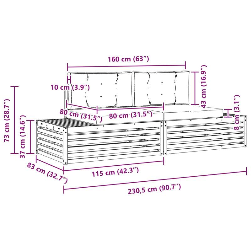 vidaXL Outdoor Sofa Set with Cushion 2 Piece Natural and Anthracite - 90.75 x 32.68 x 28.74 in