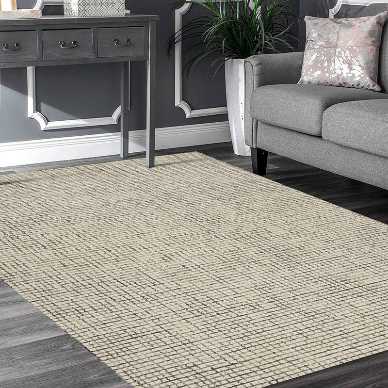 Noah Contemporary Checkered Wool Indoor Area Rug by Sevita - 4' x 6' - Grey/Off White