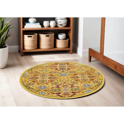 Gosax Power Loomed Geometric Floral Traditional Low Pile Area Rug By HomeRoots - 63' X '63' X '0.25