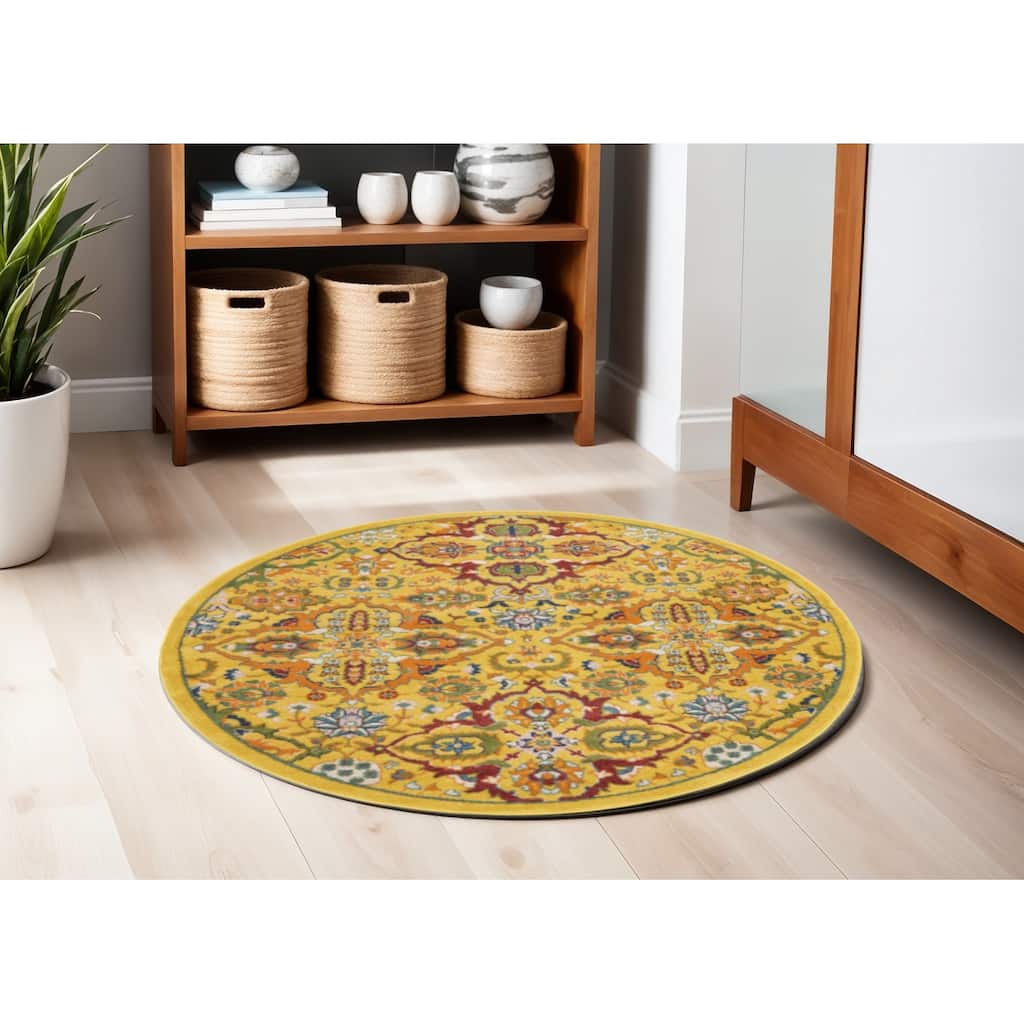 Gosax Power Loomed Geometric Floral Traditional Low Pile Area Rug By HomeRoots - 63' X '63' X '0.25