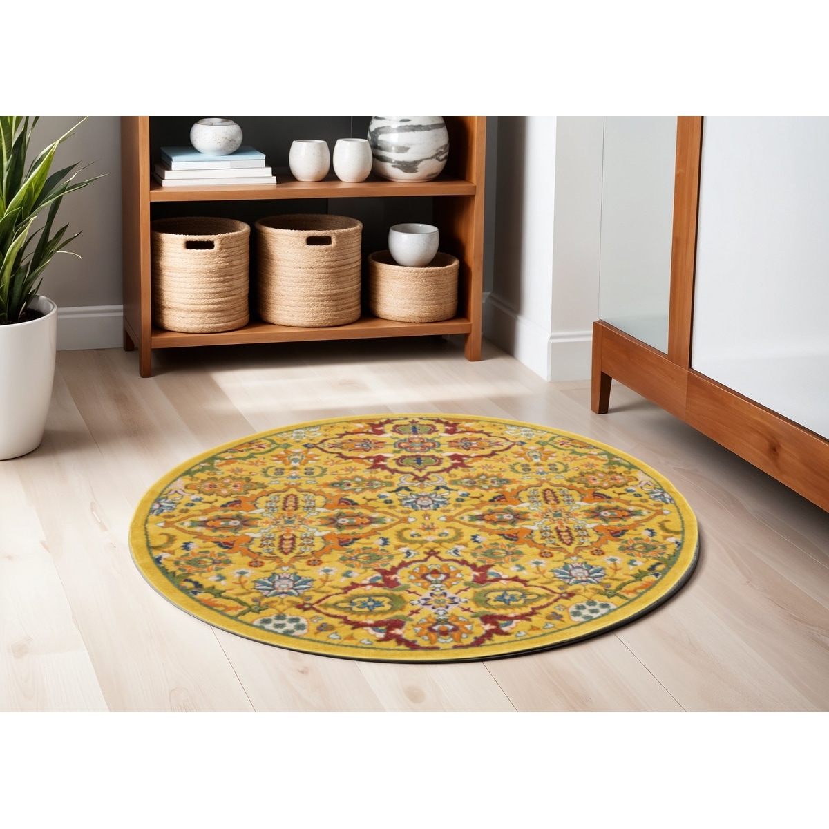 Gosax Power Loomed Geometric Floral Traditional Low Pile Area Rug By HomeRoots - 63' X '63' X '0.25