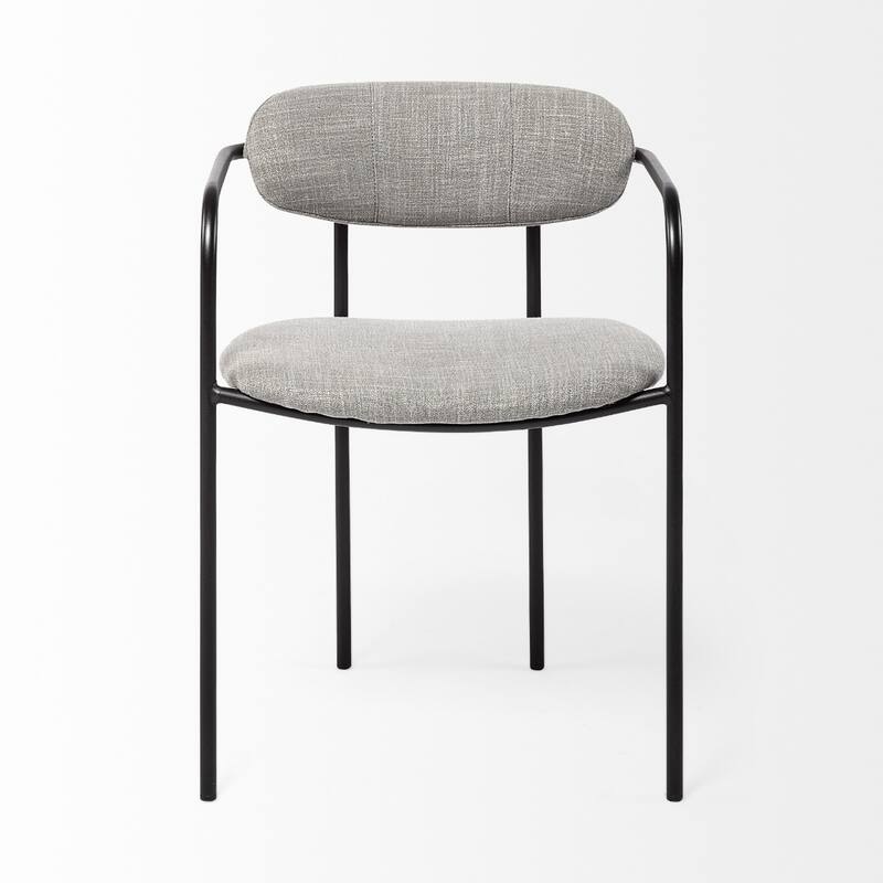 Set of 2 Modern Grey Fabric Upholstered Dining Armchairs with Black Metal Legs for Living Room - 29”H x 21”W x 22”D