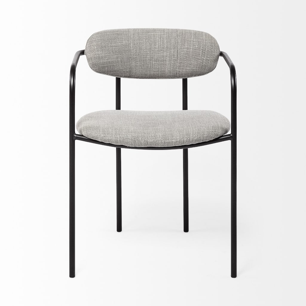 Set of 2 Modern Grey Fabric Upholstered Dining Armchairs with Black Metal Legs for Living Room - 29”H x 21”W x 22”D