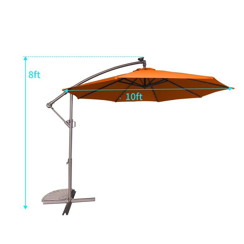Clihome 10Ft Solar Light Crank Offset Cantilever Patio Umbrella, Without Base