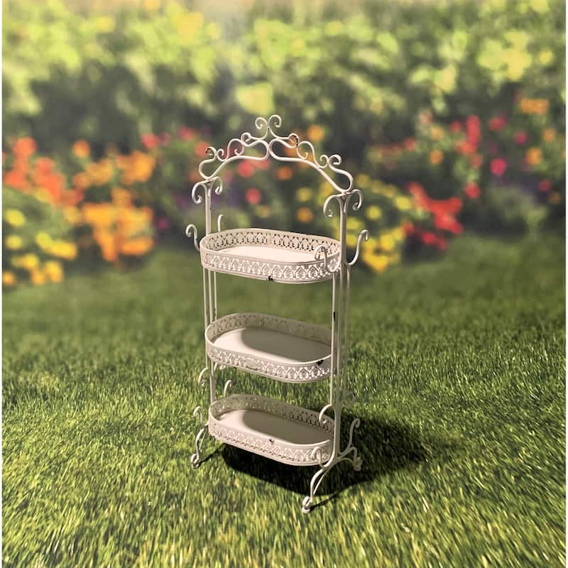 Three Tier Iron Plant Stand in Antique White - 19"x11"x43"
