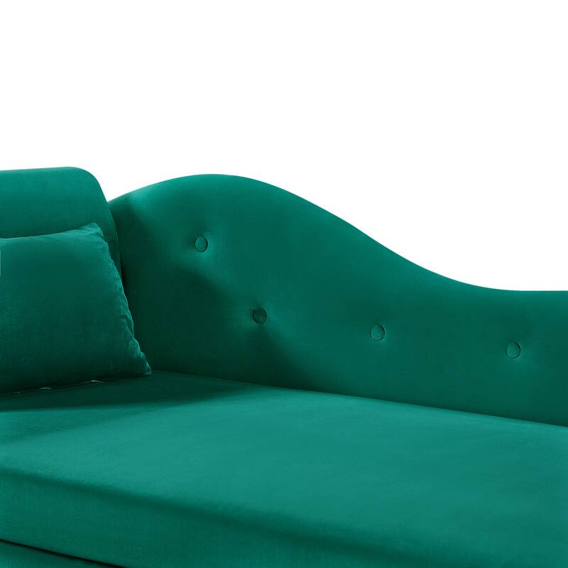 60" Velvet Multifunctional Storage Chaise Lounge Buttons Tufted Nailhead Trimmed Solid Wood Legs with 1 Pillow